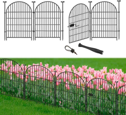 Tall Garden Fence with Gate, 4 Panels Fences for Dogs Outside, 40 in(H)x8.8 Ft(L) No Dig Animal