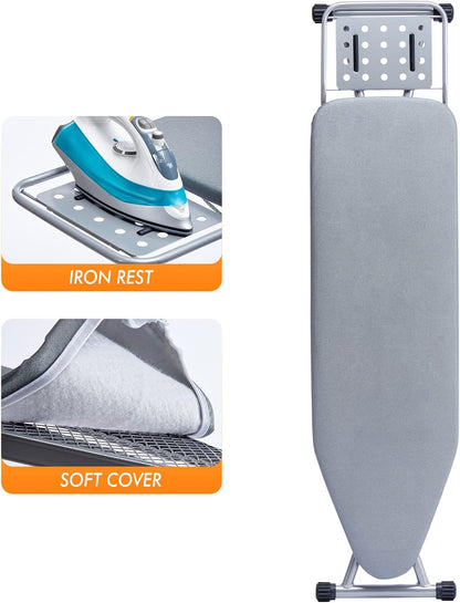 Ironing Board, Heat Resistant Cover Iron Board with Steam Rest, Non-Slip Foldable Ironing Stand.