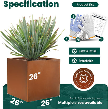 Corten Steel Planter Box Metal Square Planters Steel Large Planter Outdoor Tall Plant Durable