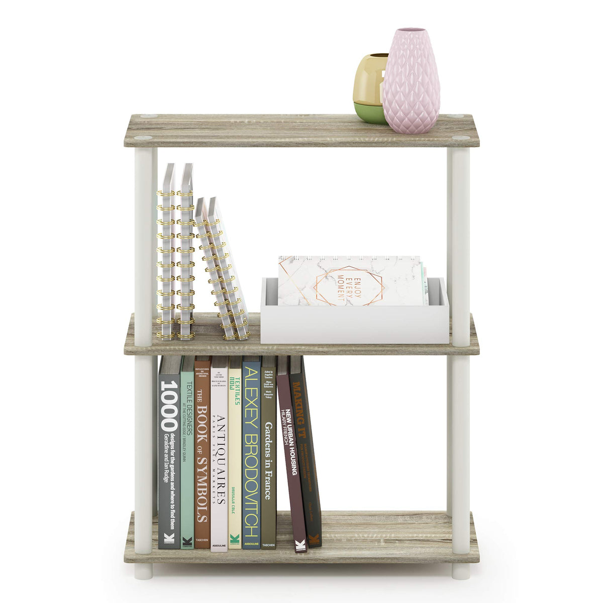 Furinno Turn-N-Tube Storage Shelves, 3-Tier Book Shelf, Corner Shelf, Toolless Open Shelves, for