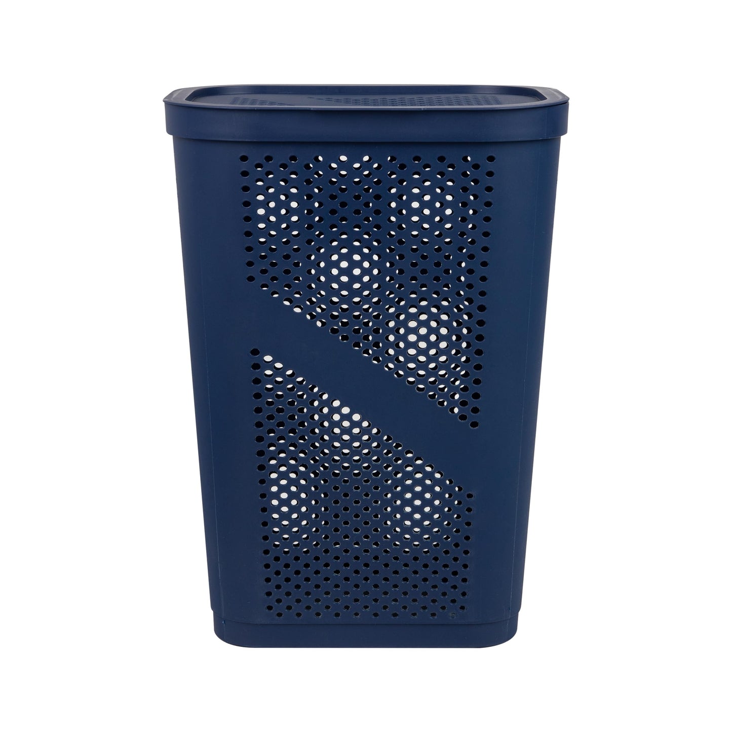 Mind Reader Slim Laundry Hamper with Lid, 60L Clothes Basket, Ventilated Plastic, Navy