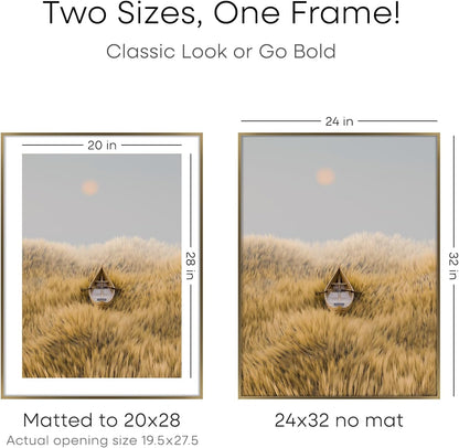 Homeforia 24x32 Picture Frame Bronze, High End Metal 24 x 32 Large Poster Frames with Mat 20 by 28