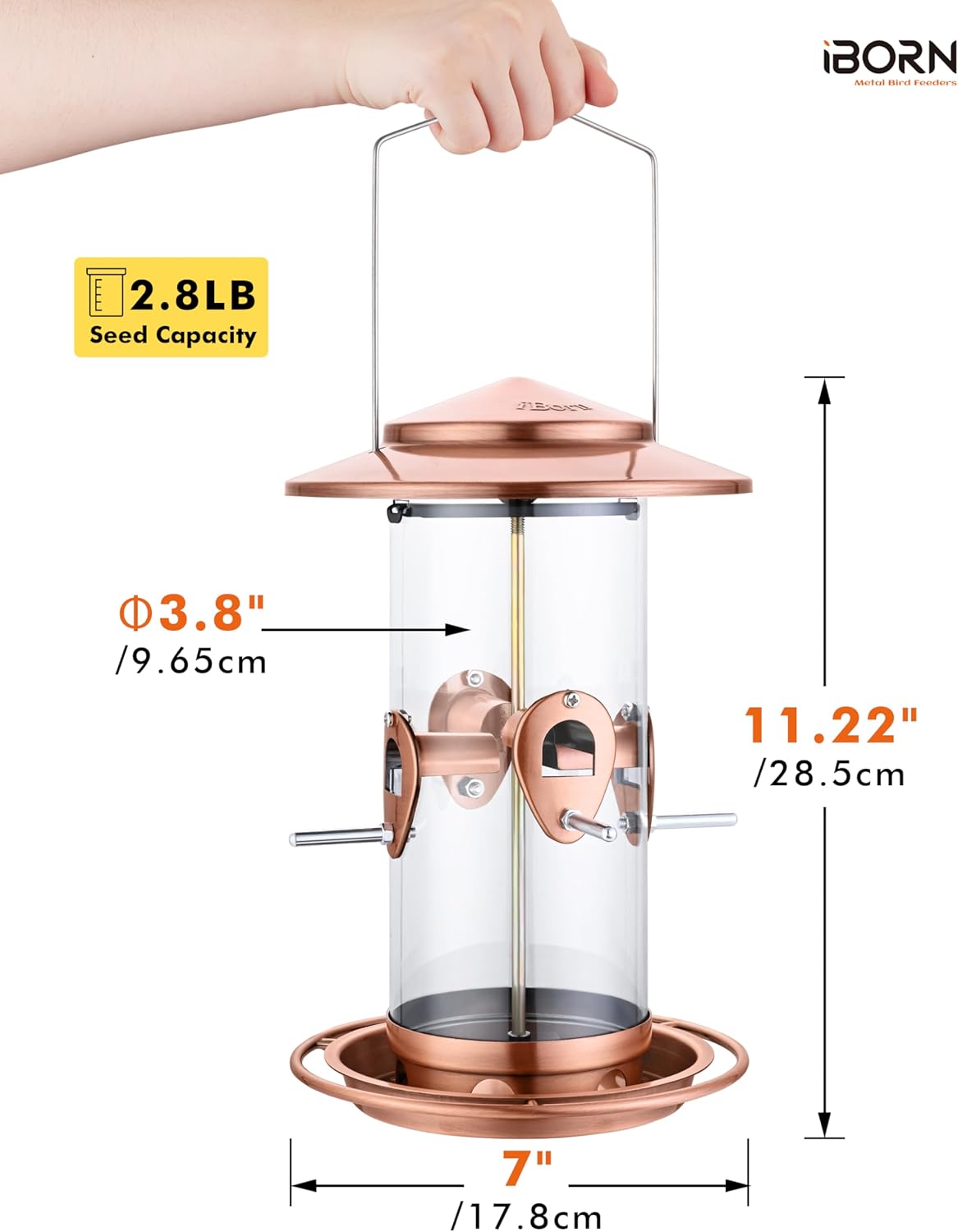 iBorn Metal Bird Feeder for Outside Hanging,Wild Bird Feeders for Cardinal,18cm Large Roof&Tray