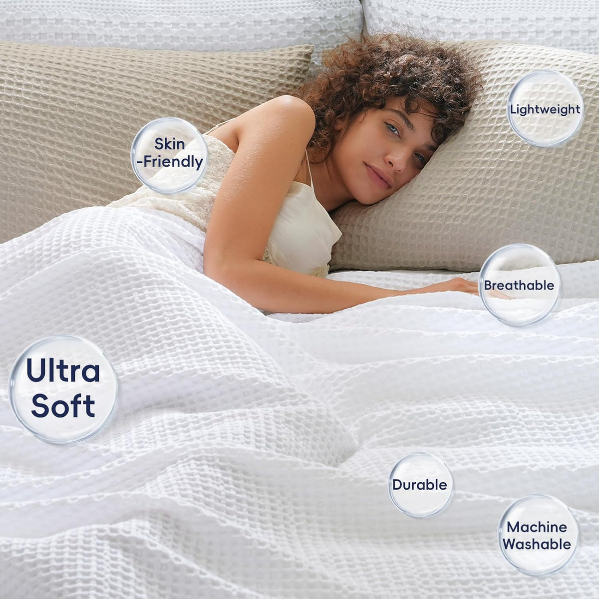 PHF Ultra Soft Waffle Weave Throw Blanket 50"x 60"- Washed Lightweight Breathable Cozy Woven