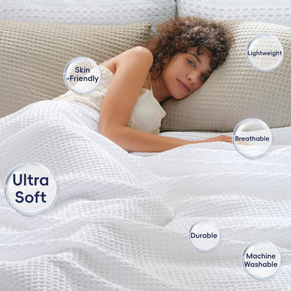 PHF Ultra Soft Waffle Weave Throw Blanket 50"x 60"- Washed Lightweight Breathable Cozy Woven