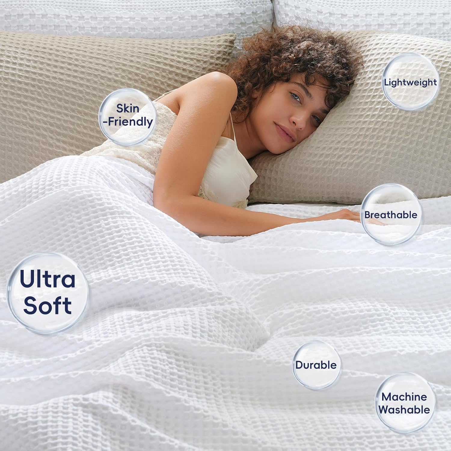 PHF Ultra Soft Waffle Weave Blanket Twin Size 66"x 90"- Washed Lightweight Breathable Cozy Woven