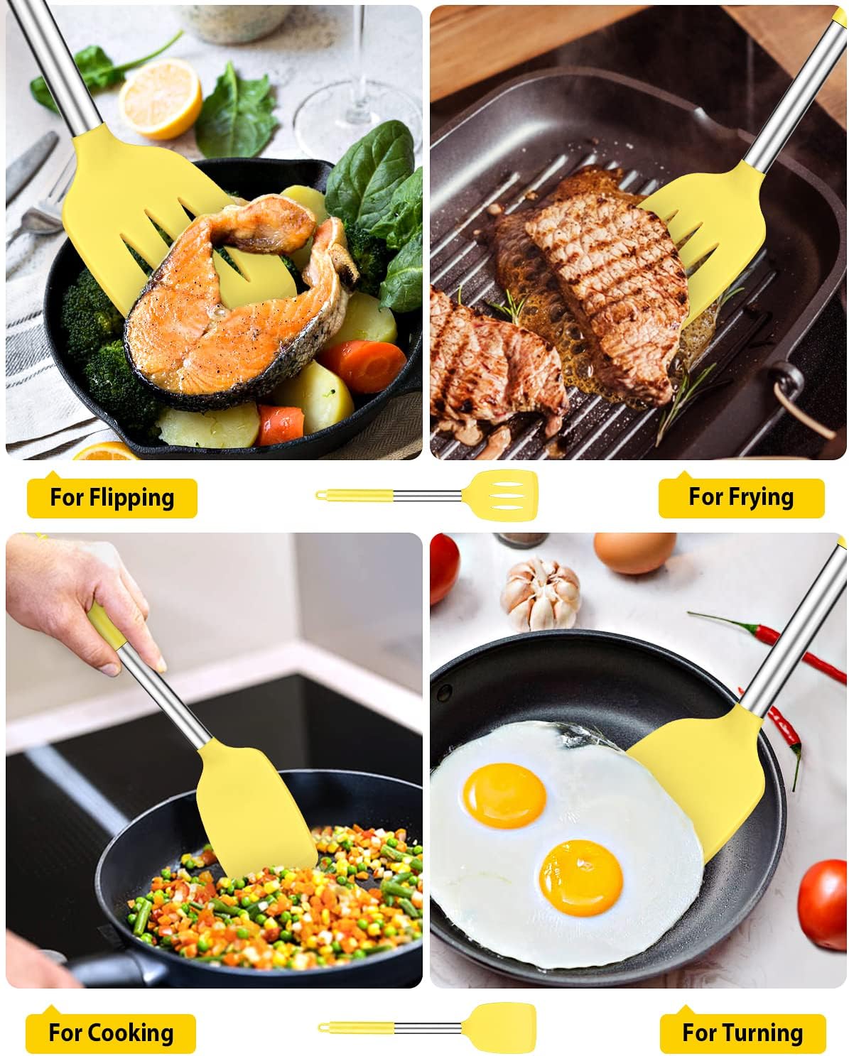 Pack of 2 Silicone Solid Turner, Non Stick Slotted Kitchen Spatulas, High Heat Resistant BPA Free