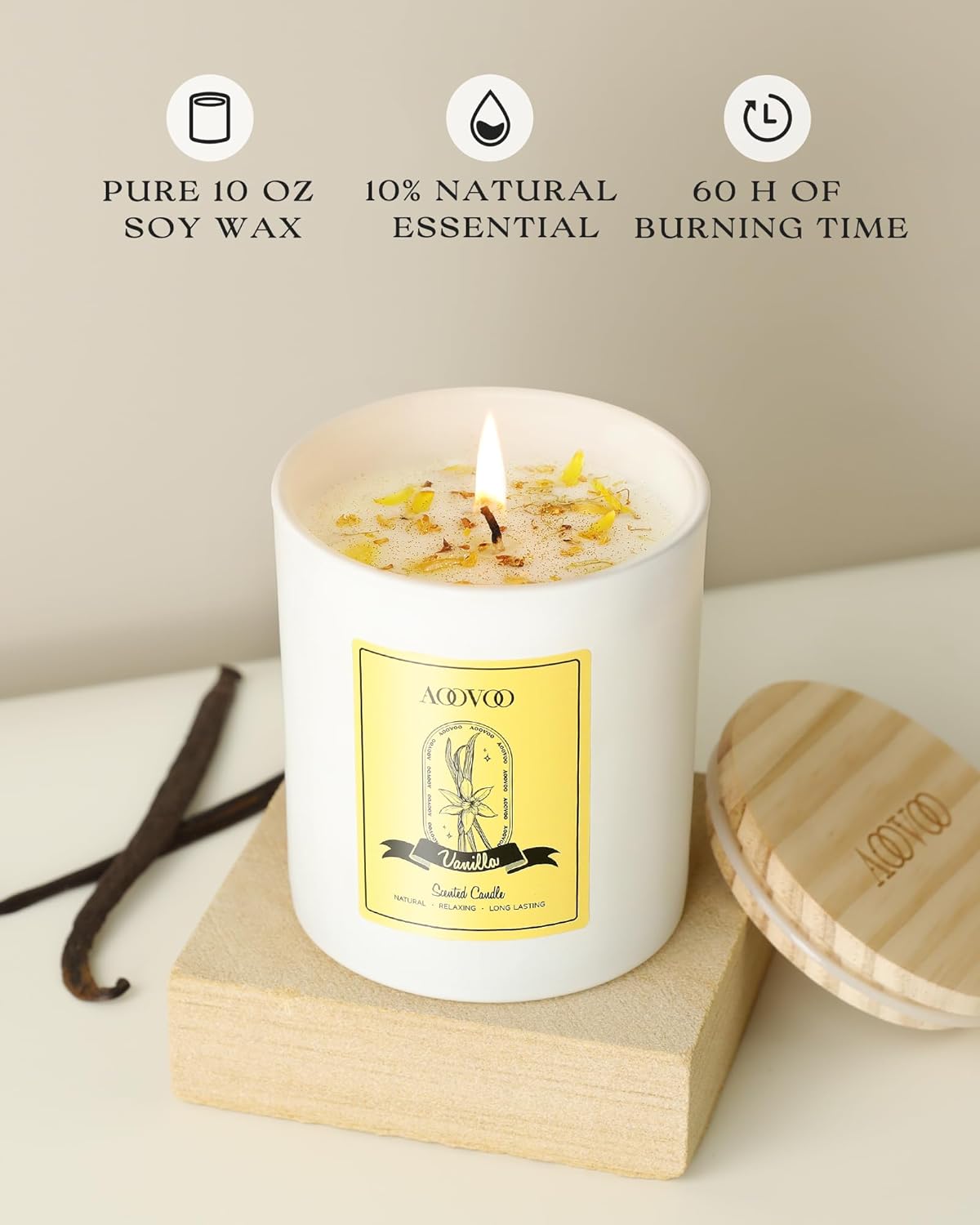 AOOVOO Vanilla Scented Candles for Women - Aromatherapy Candle with Crystals Inside, 10oz Soy