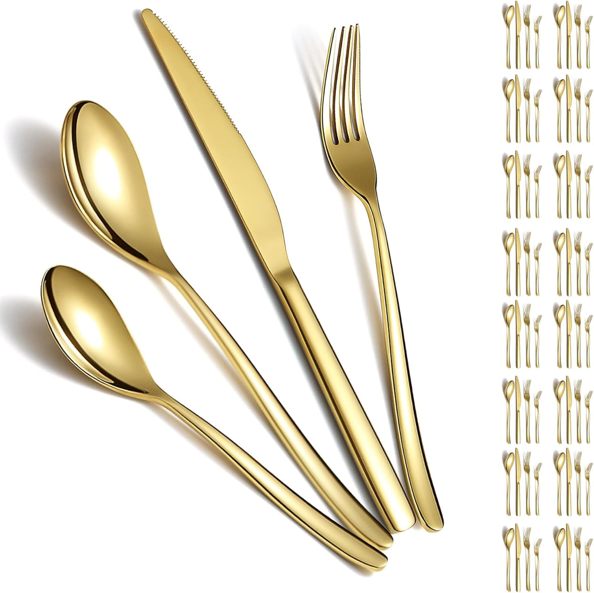 Berglander Gold Silverware Set 48pcs Service for 12, Golden Titanium Plating Stainless Steel