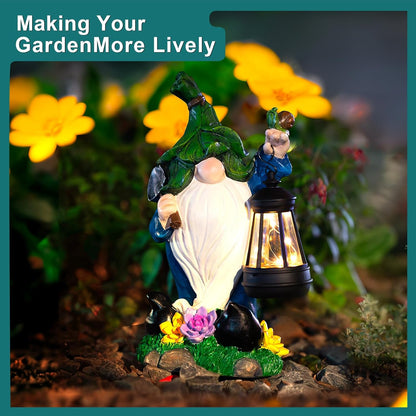 Solar Gnome Garden Figurine Yard Lights with Solar Lights Lantern & Shovel - Outdoor Yard Art Lawn
