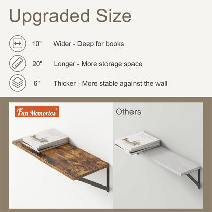 Fun Memories 20 Inch Floating Shelves, Deep Wall Shelves for Kitchen, 20 x 10 Floating Shelf for