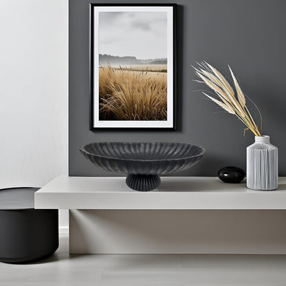 14.5" Large Decorative Long Bowl - Black Fluted Scalloped Decorative Bowls for Home Decor - Ruffle