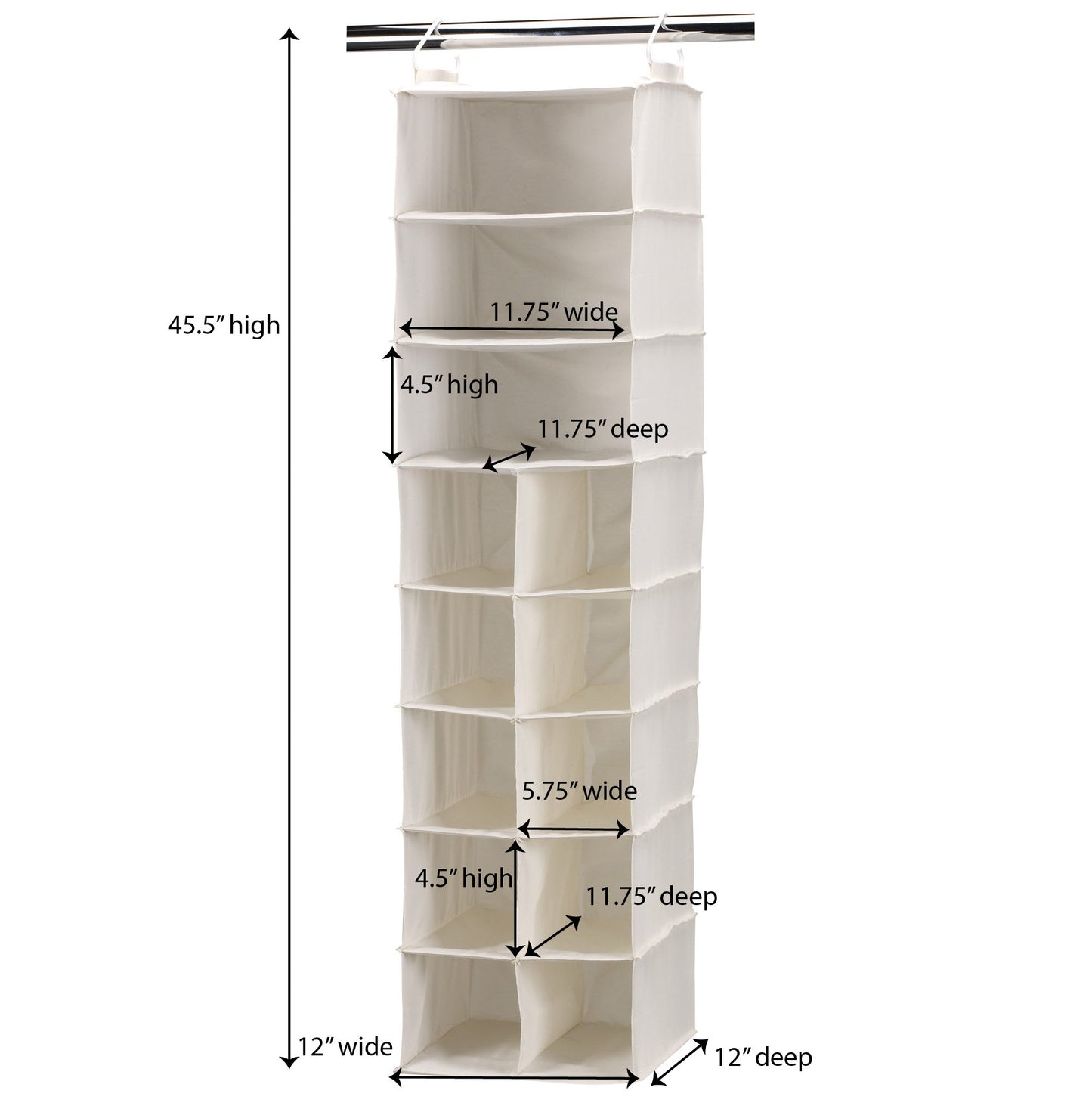 Household Essentials 3 Shelf 10 Pocket Canvas Hanging Shoe Organizer Collapsible Closet Storage