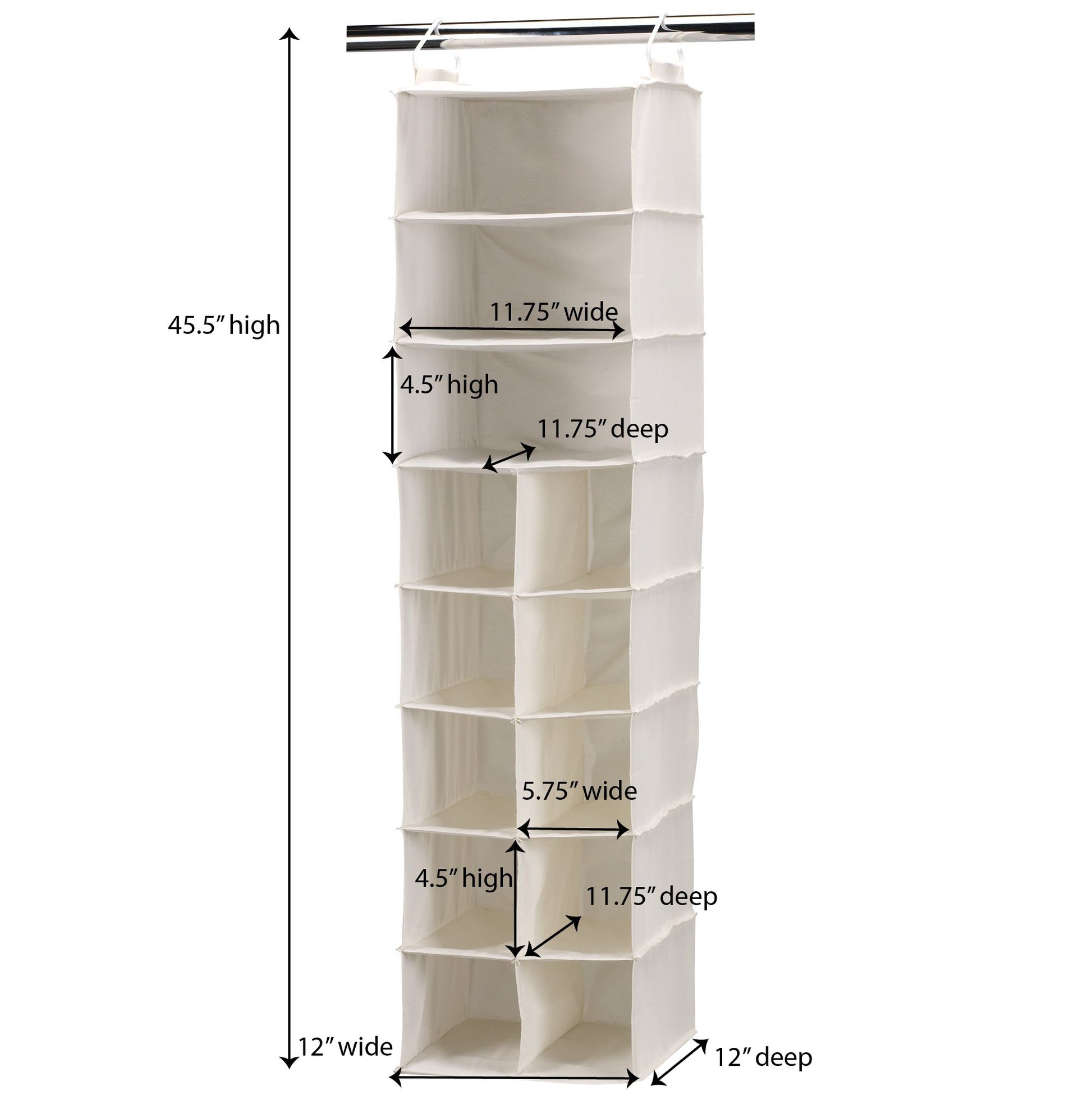 Household Essentials 3 Shelf 10 Pocket Canvas Hanging Shoe Organizer Collapsible Closet Storage
