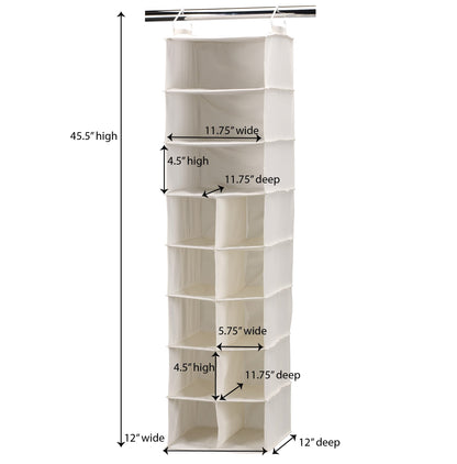 Household Essentials 3 Shelf 10 Pocket Canvas Hanging Shoe Organizer Collapsible Closet Storage