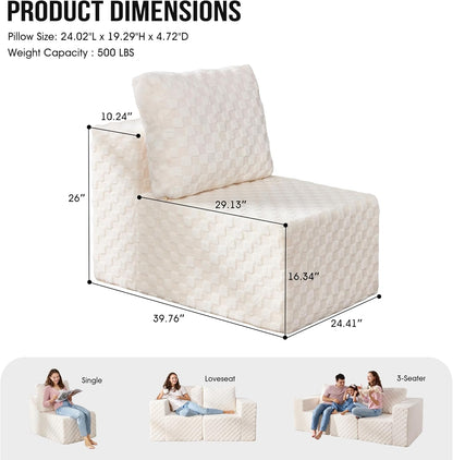 Single Sofa 1 Seat Couch with Deep Seat Memory Foam Cloud Chair with Pillows Large Sofa with L