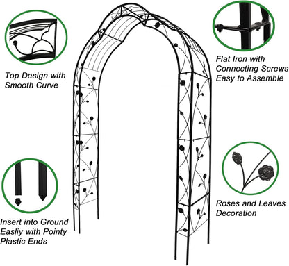 Metal Garden Arch 98.4" H Garden Arbor Trellis for Outdoor Climbing Plants Support Rose Lawn Tall