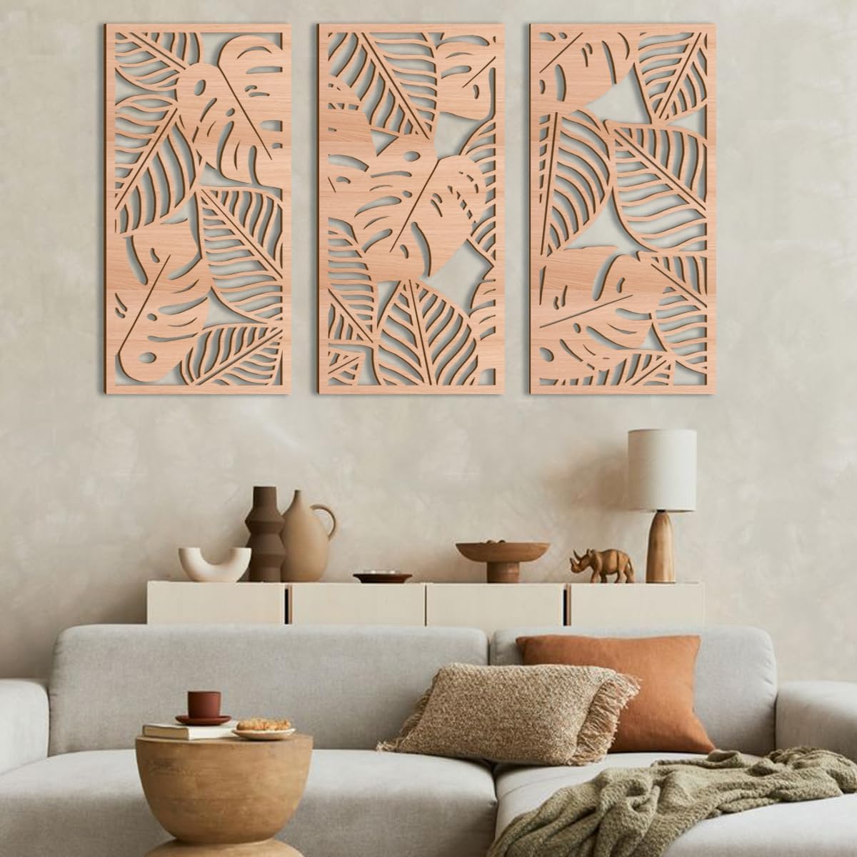 IARTTOP Leaf Wood Tropical Wall Art 15.9X32 Inch Carved Palm Leaves Wall Decor Coastal Monstera