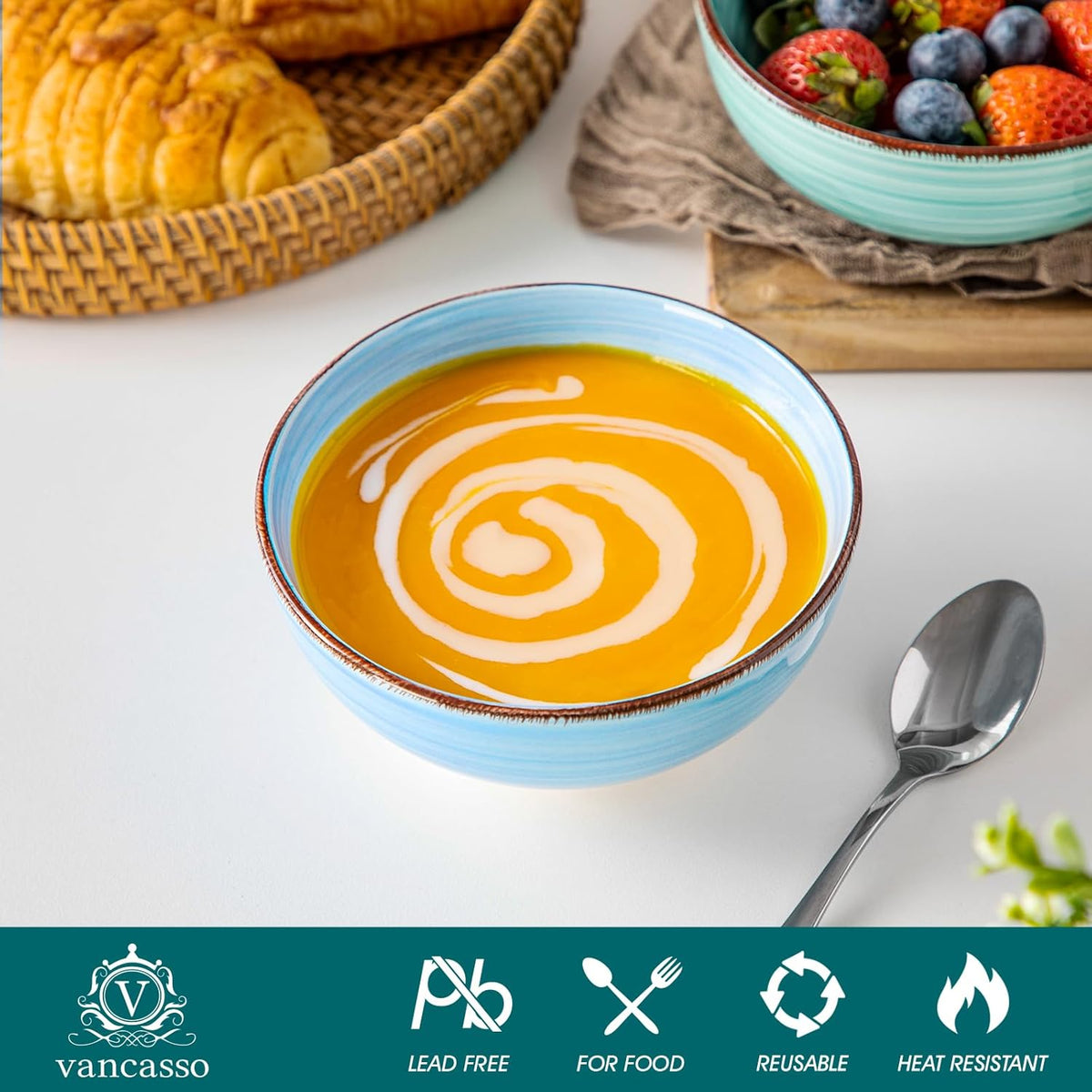 vancasso Bonita 12 Oz Small Bowls Set of 6, Ceramic Mini Dessert & Dipping Dishes, 5" Kids Bowls