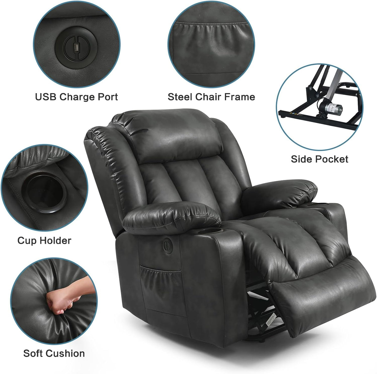 PARKOL Power Lift Recliner Chair for Elderly Breathable Leather Recliner Chair with Massage and