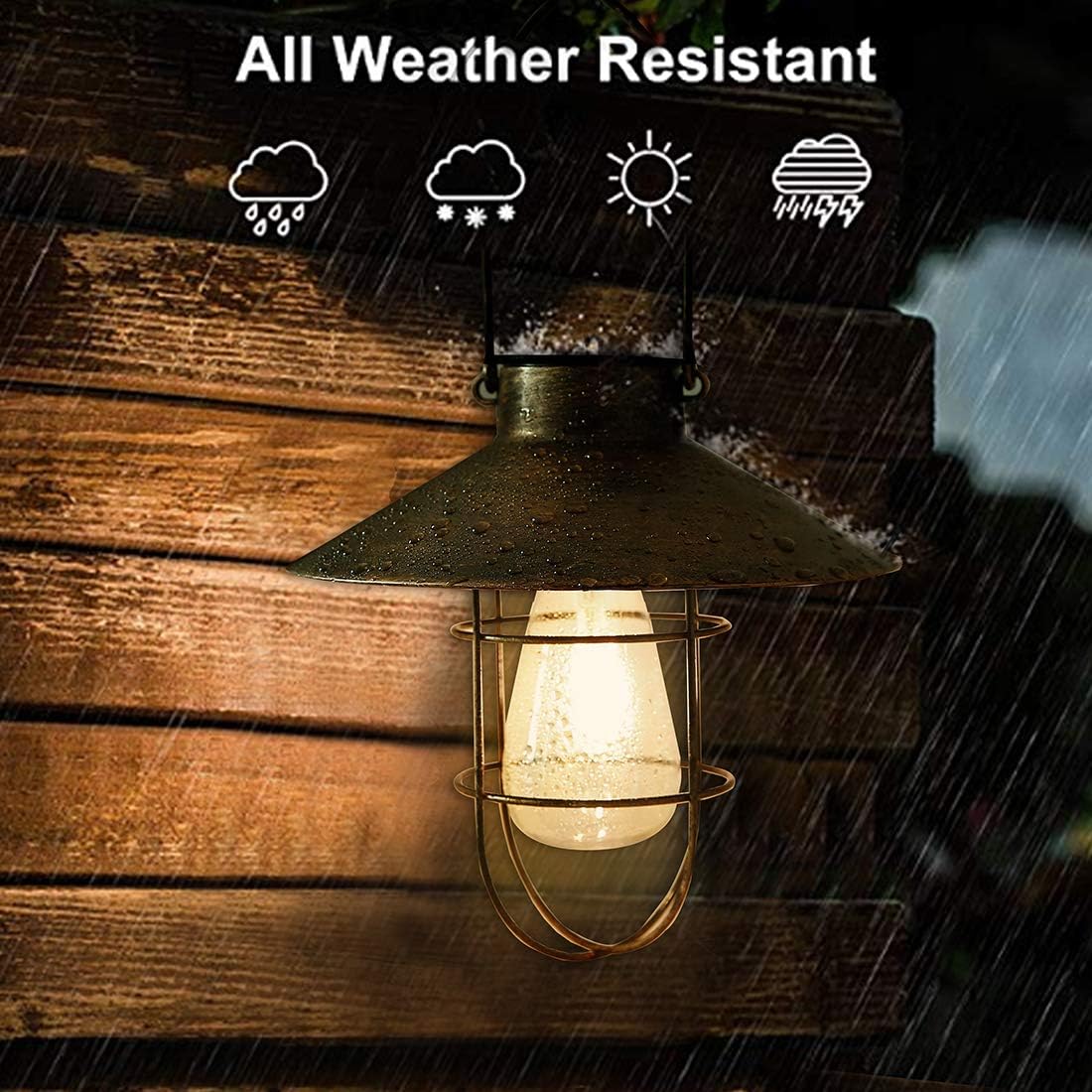 pearlstar Solar Lantern Outdoor Hanging Light Metal Farmhouse Solar Lamp with Warm White Edison