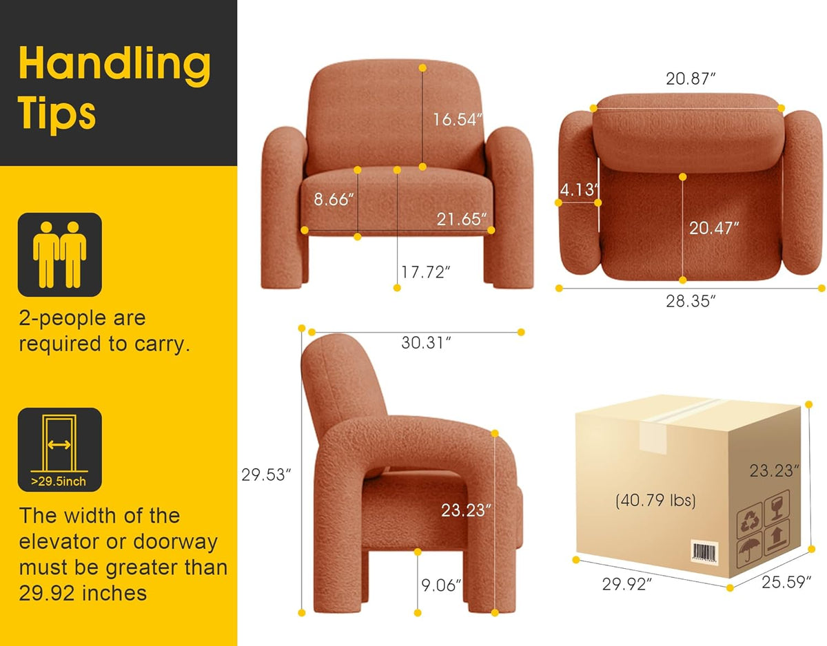 Modern Sherpa Accent Chair, Teddy Upholstered Arm Single Sofa, Cozy Fluffy Reading Chair for Living