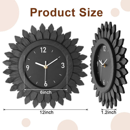 Honiway Wall Clock Battery Operated 12 Inch Rustic Wooden Boho Sunburst Decorative Wall Clock