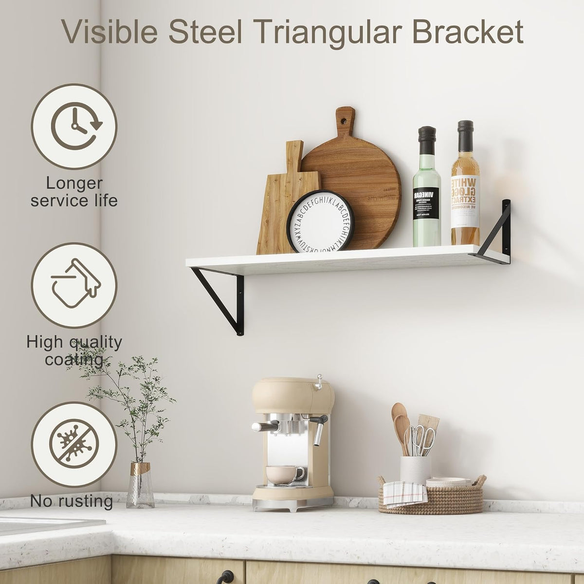Fun Memories 27.5" W x10 D Floating Shelves, White Wall Shelf with Brackets, 10 Inch Deep Floating