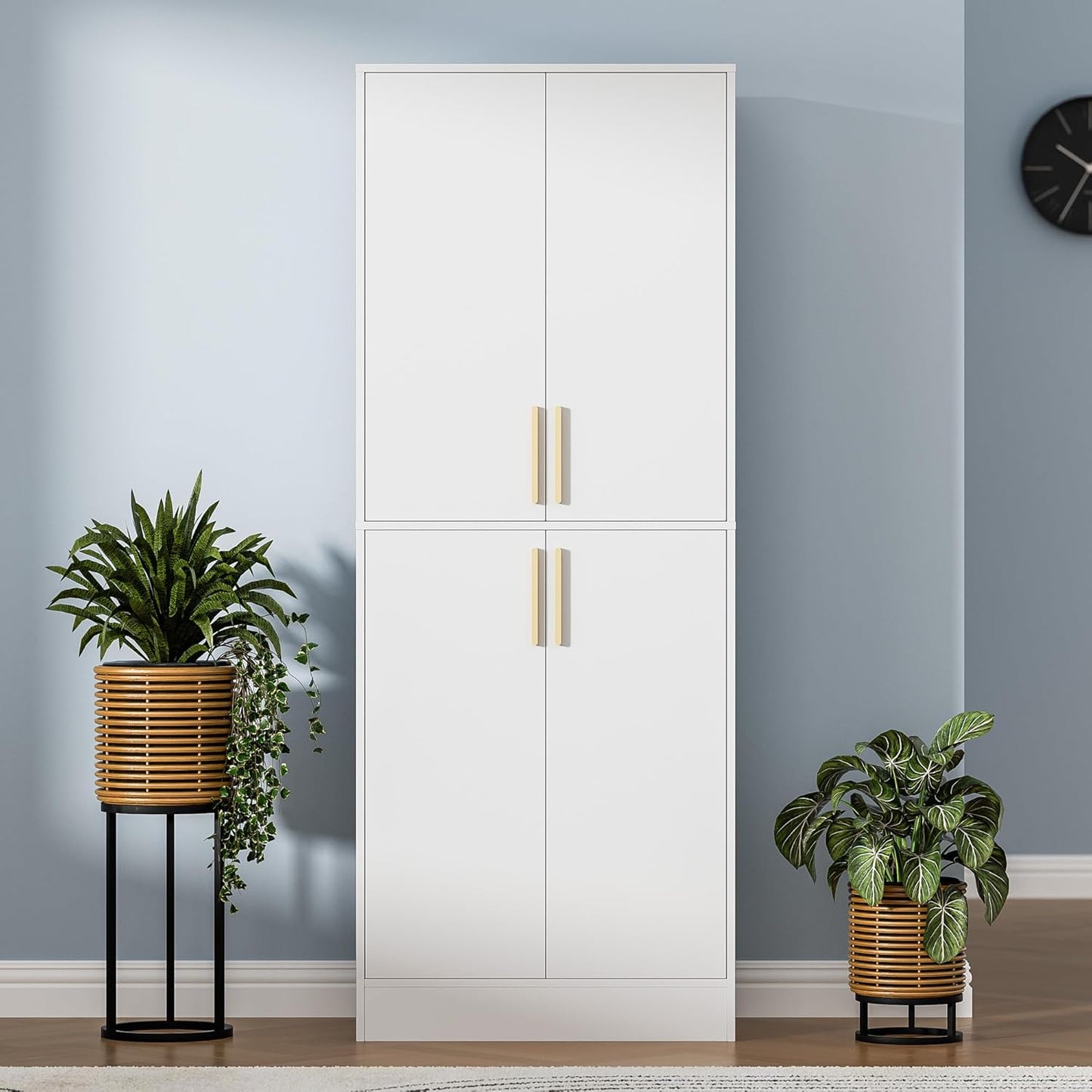 71" Tall Pantry Cabinet with 4 Doors, Kitchen Pantry Storage Cabinet, Freestanding Larder Cupboard