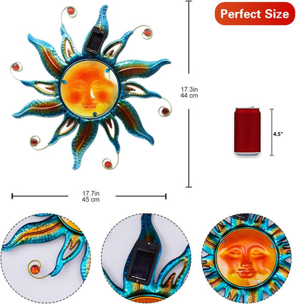 Goodeco Solar Sun Face Wall Art – Metal Outdoor Wall Decor with Solar LED Lights for Garden & Patio