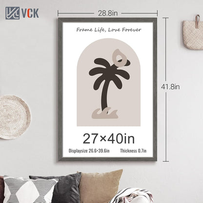 VCK 27x40 Poster Frame Set of 3, Gray Solid Wood Picture Frame, Exclusive Wood Grain, Wall Mounting
