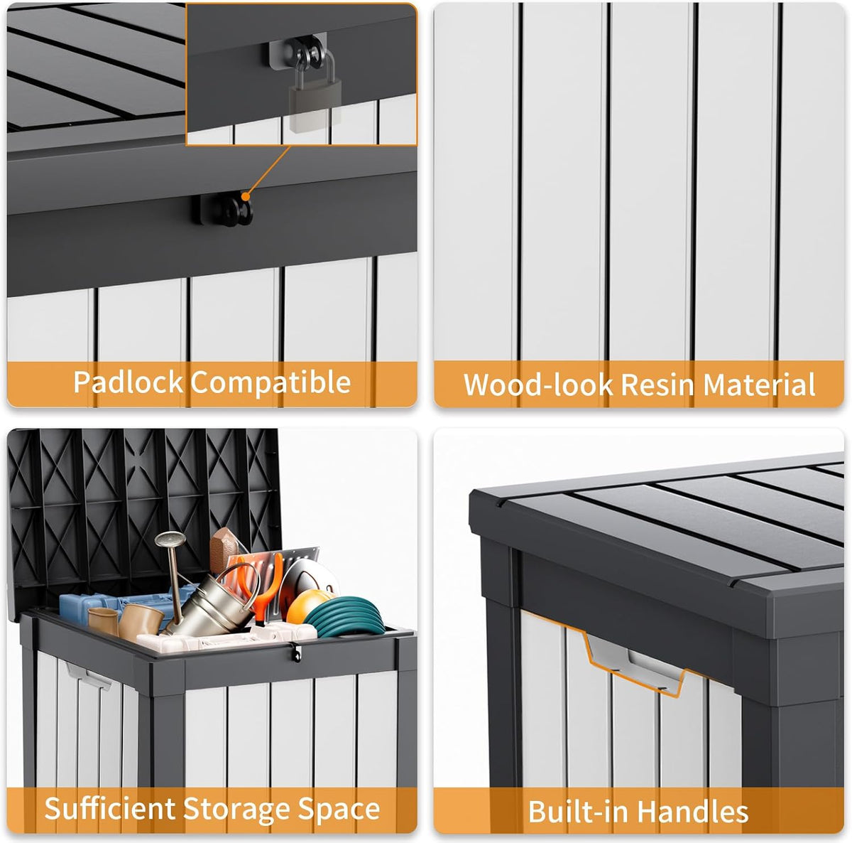 40 Gallon Resin Deck Box, Lockable Patio Outdoor Storage Box for Furniture, Garden Tools and Tools