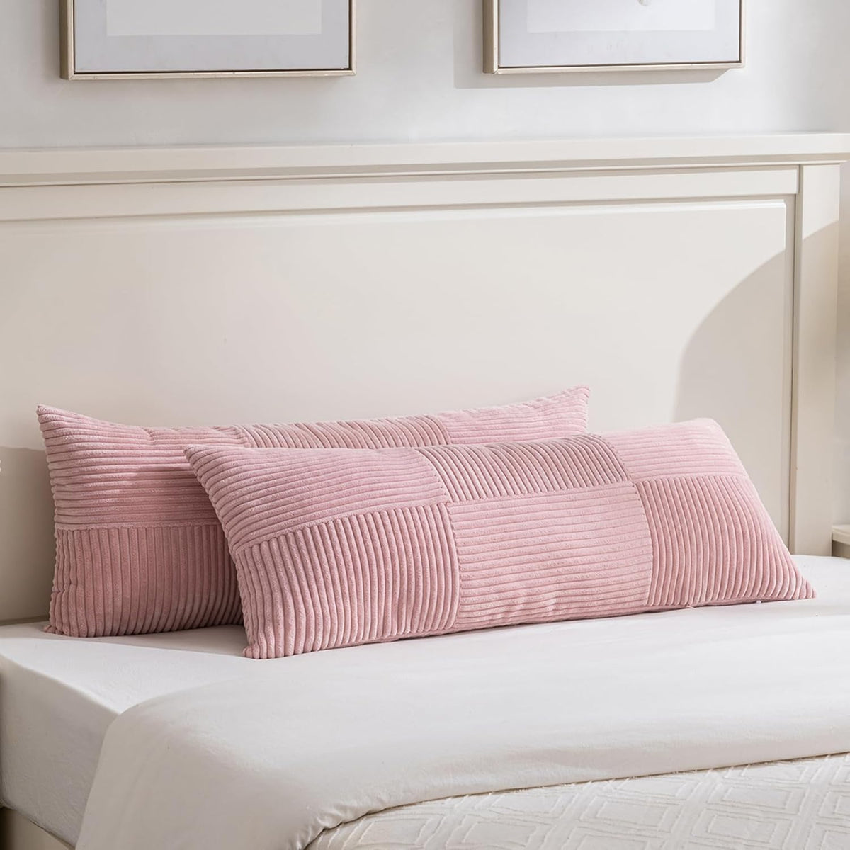 Fancy Homi Set of 2 Blush Pink Boho Long Lumbar Body Decorative Throw Pillow Cover 14x36 Inch for