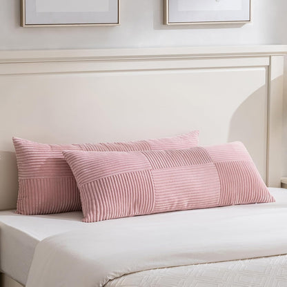 Fancy Homi Set of 2 Blush Pink Boho Long Lumbar Body Decorative Throw Pillow Cover 14x36 Inch for