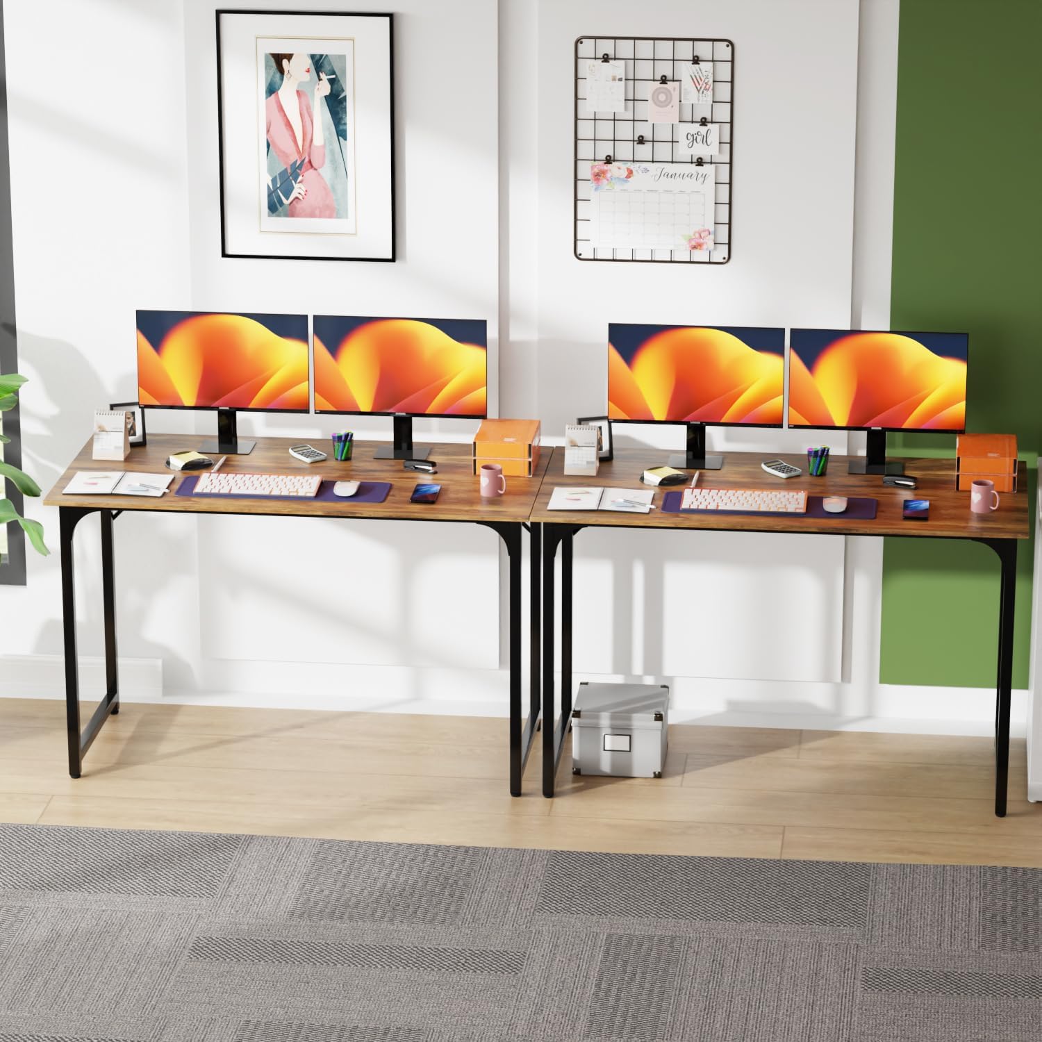 PayLessHere | 47 Inch Computer Desk | Brown | Office Desk with Metal Frame, Adjustable Feet |