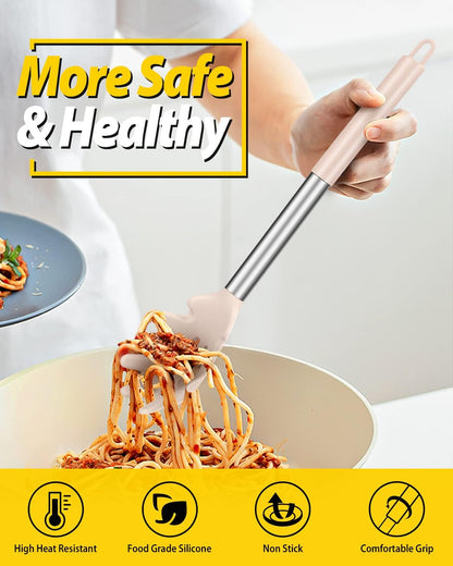 Silicone Pasta Fork and Ladle Spoon Set, Large Non Stick Kitchen Utensils for
