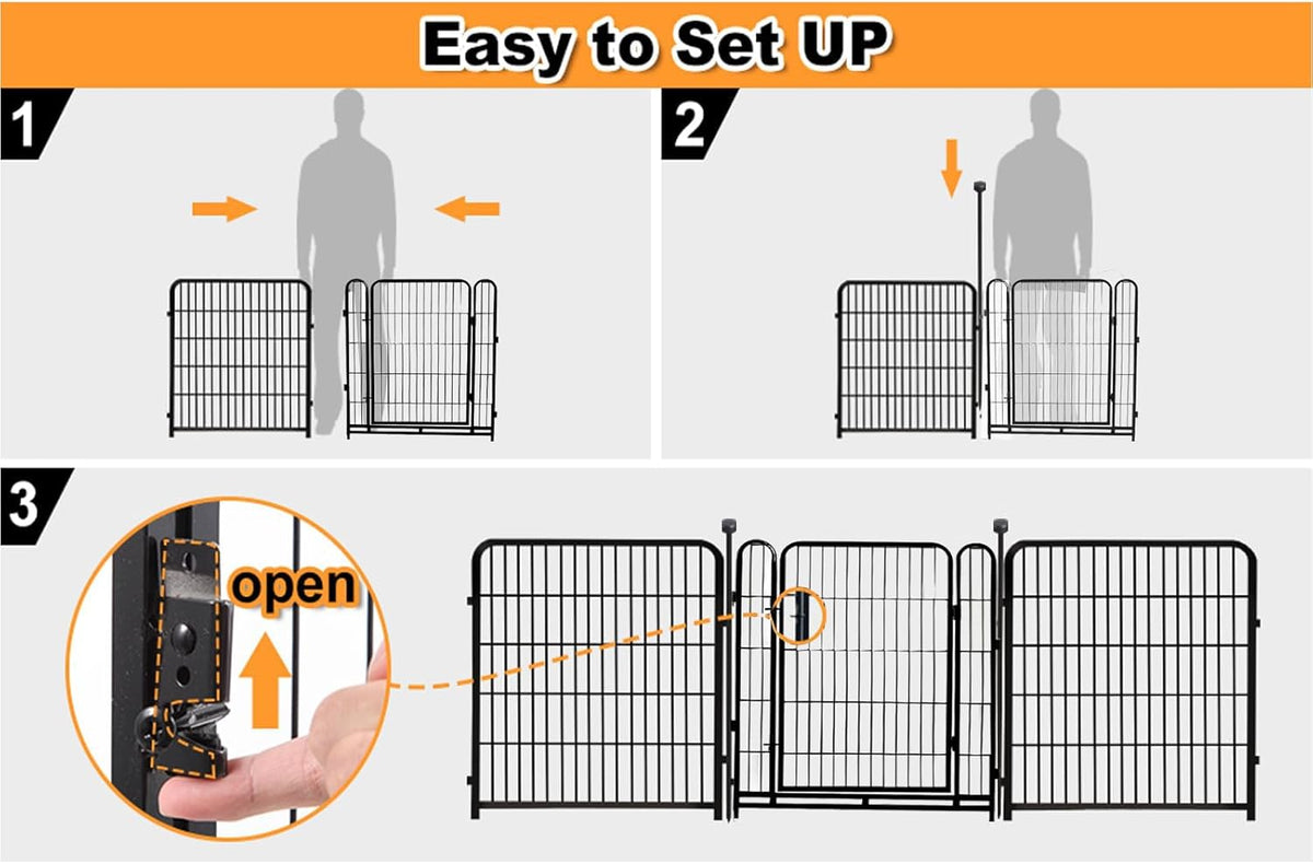 24 in(H) Decorative Garden Fences with Gate, 8 Panels Total 15.7 ft(L) Heavy Duty Iron Animal