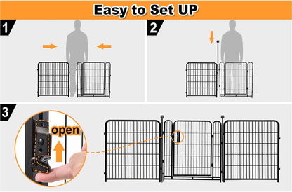 24 in(H) Decorative Garden Fences with Gate, 8 Panels Total 15.7 ft(L) Heavy Duty Iron Animal