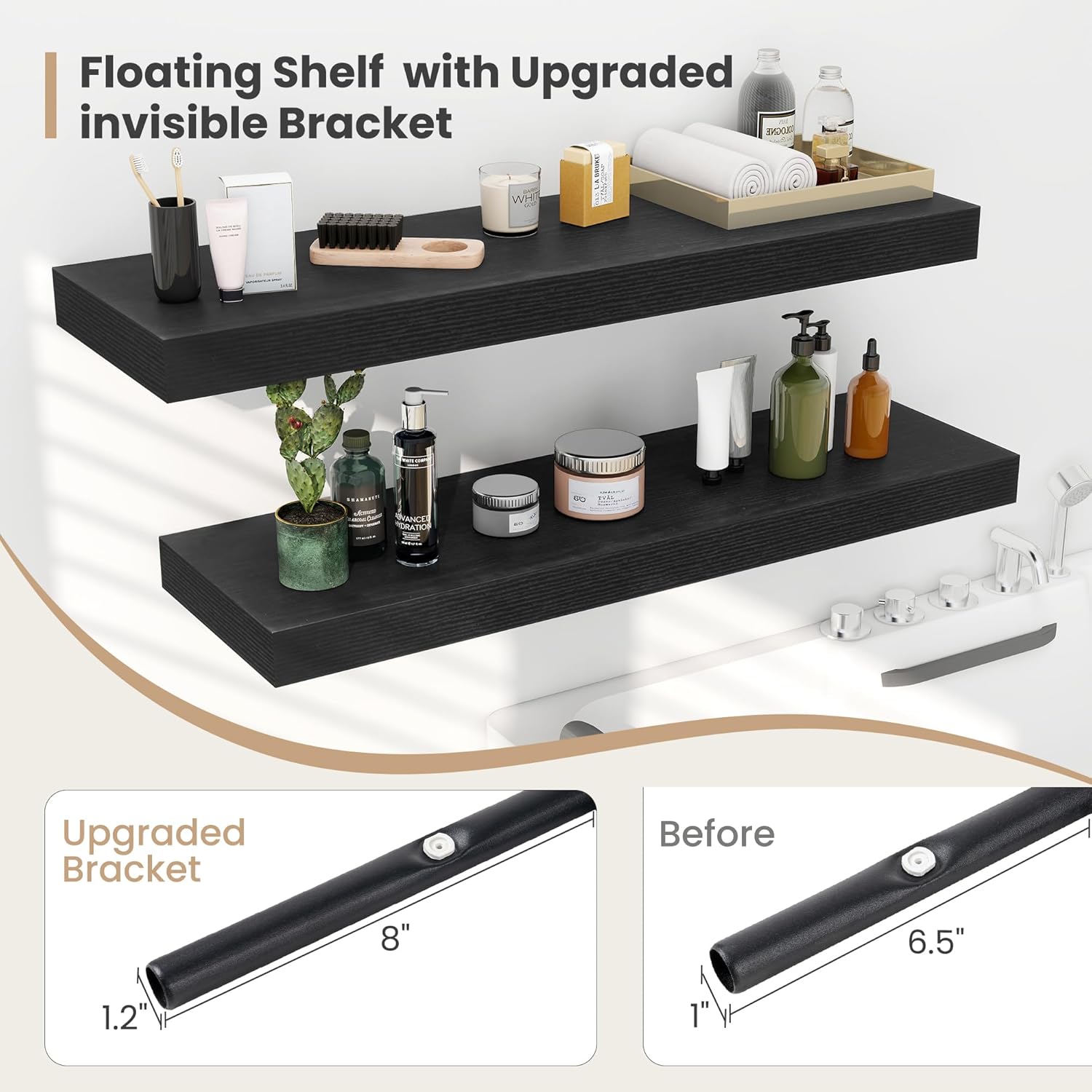 Heimlove 12 Inch Deep Floating Shelves, 16 x 12 inches Long Wall Shelf, Large Extra Display Shelf &