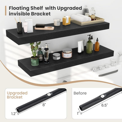 Heimlove 12 Inch Deep Floating Shelves, 16 x 12 inches Long Wall Shelf, Large Extra Display Shelf &