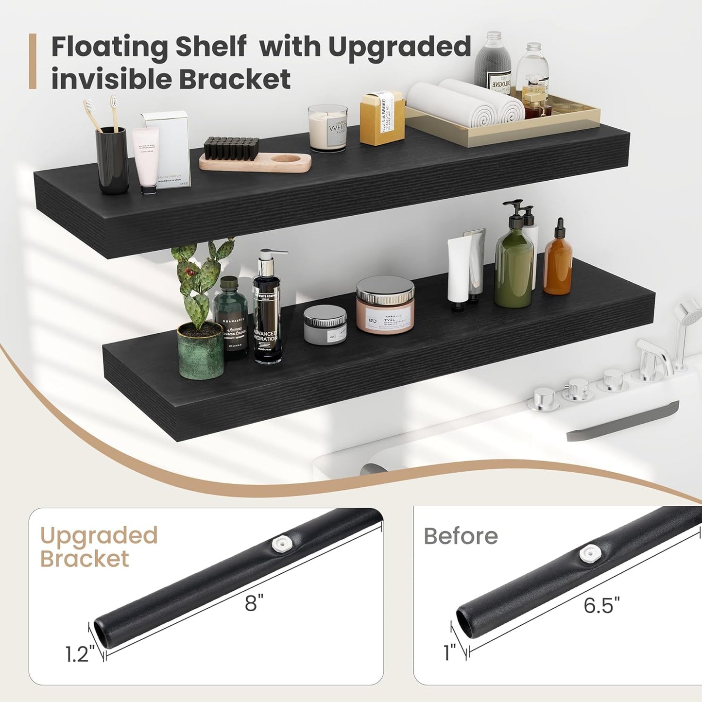 Heimlove 12" Deep Floating Shelves, 36 x 12 Inch Wall Mounted Long Floating Shelf with Invisible