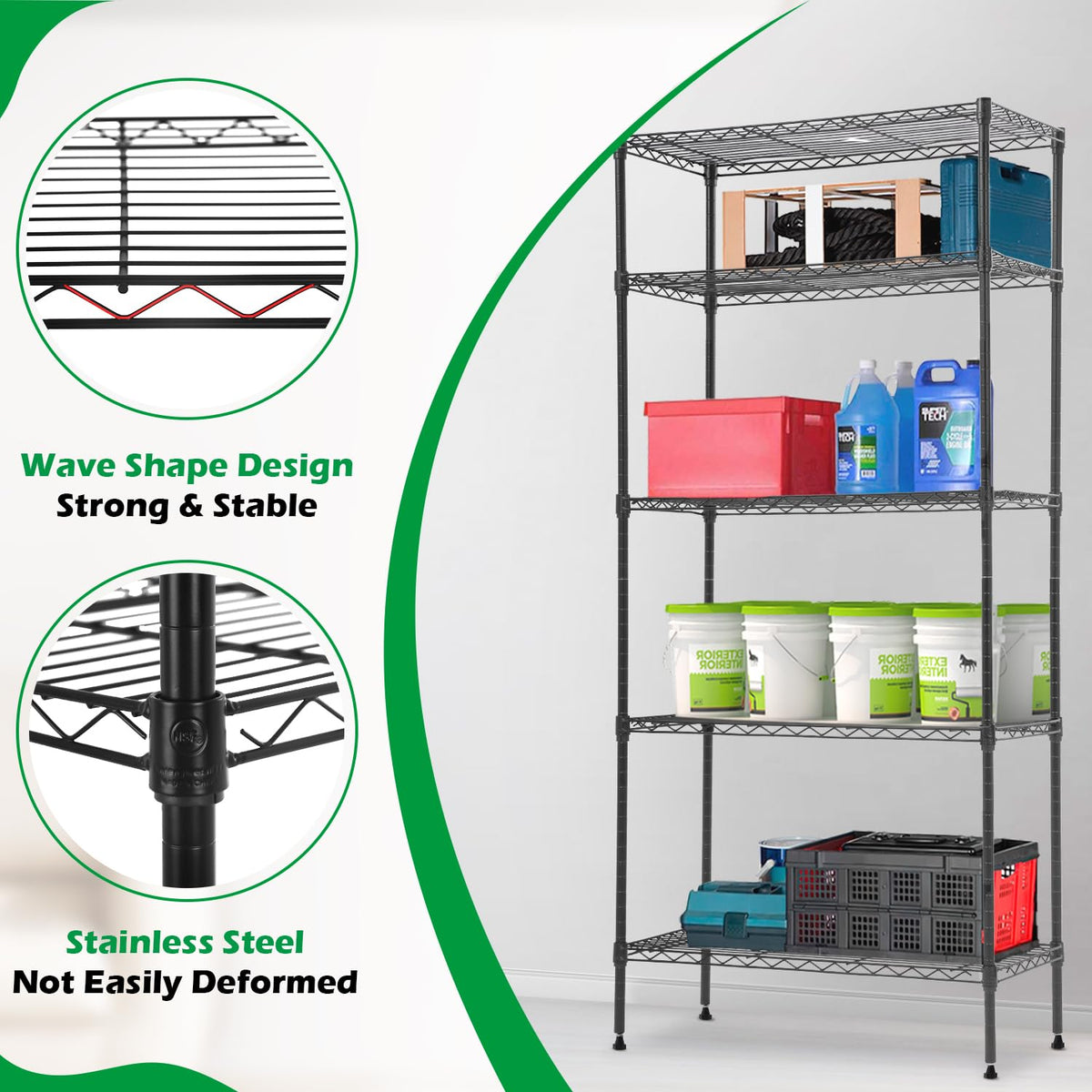 BestOffice 14"x30"x60" Commercial Storage Shelves Heavy Duty Shelving 5 Tier Layer Wire Shelving