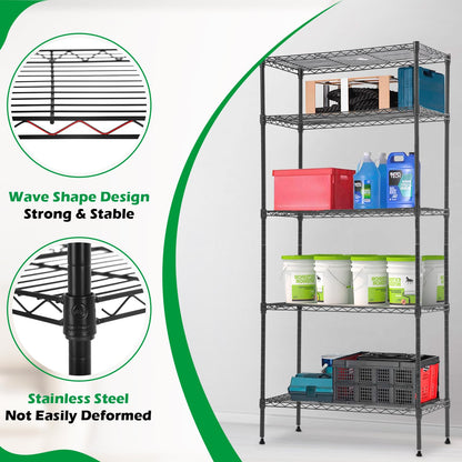 BestOffice 14"x30"x60" Commercial Storage Shelves Heavy Duty Shelving 5 Tier Layer Wire Shelving