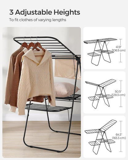 SONGMICS Clothes Drying Rack, Foldable 2-Level Laundry Drying Rack, Free-Standing Laundry Airer