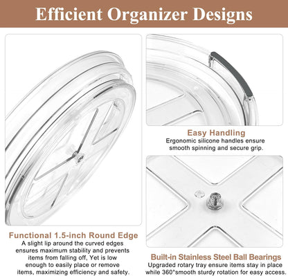 Clear Lazy Susan Organizer Turntable for Cabinet Table Top, 9.25 Inch 2 Pack 360 Rotating Spinning
