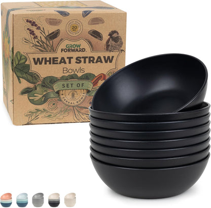 Grow Forward Premium Wheat Straw Bowls - 20oz Microwave Safe Plastic Cereal Bowls Set of 8 for