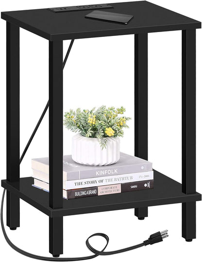 TUTOTAK End Table with Charging Station, Side Table with USB Ports and Outlets, Nightstand, 2-Tier