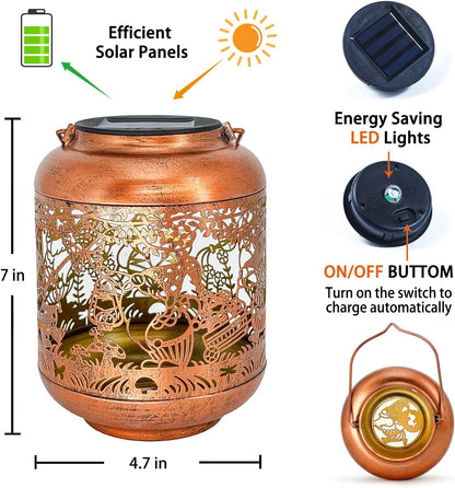 Gnomes Solar Lanterns Outdoor Waterproof,Hanging Solar Lights Gnome Gifts for Women Metal LED