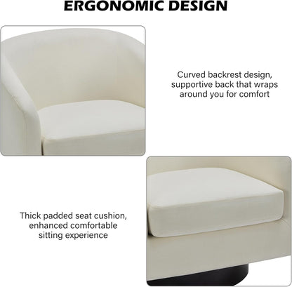 Swivel Barrel Accent Chair, Modern Round Linen Arm Chair for Living Room, Bedroom, Comfy Club