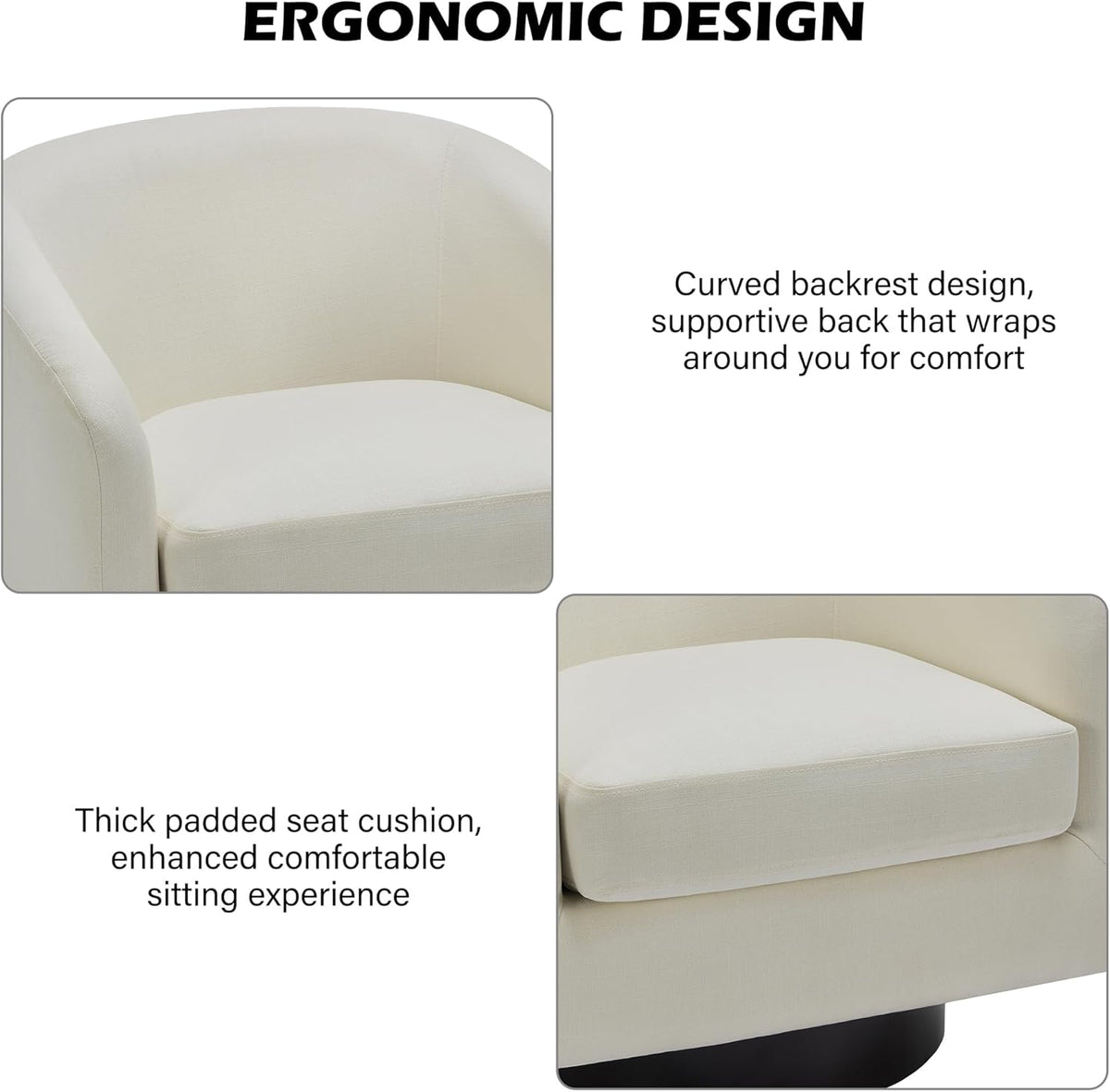 Swivel Barrel Accent Chair, Modern Round Linen Arm Chair for Living Room, Bedroom, Comfy Club